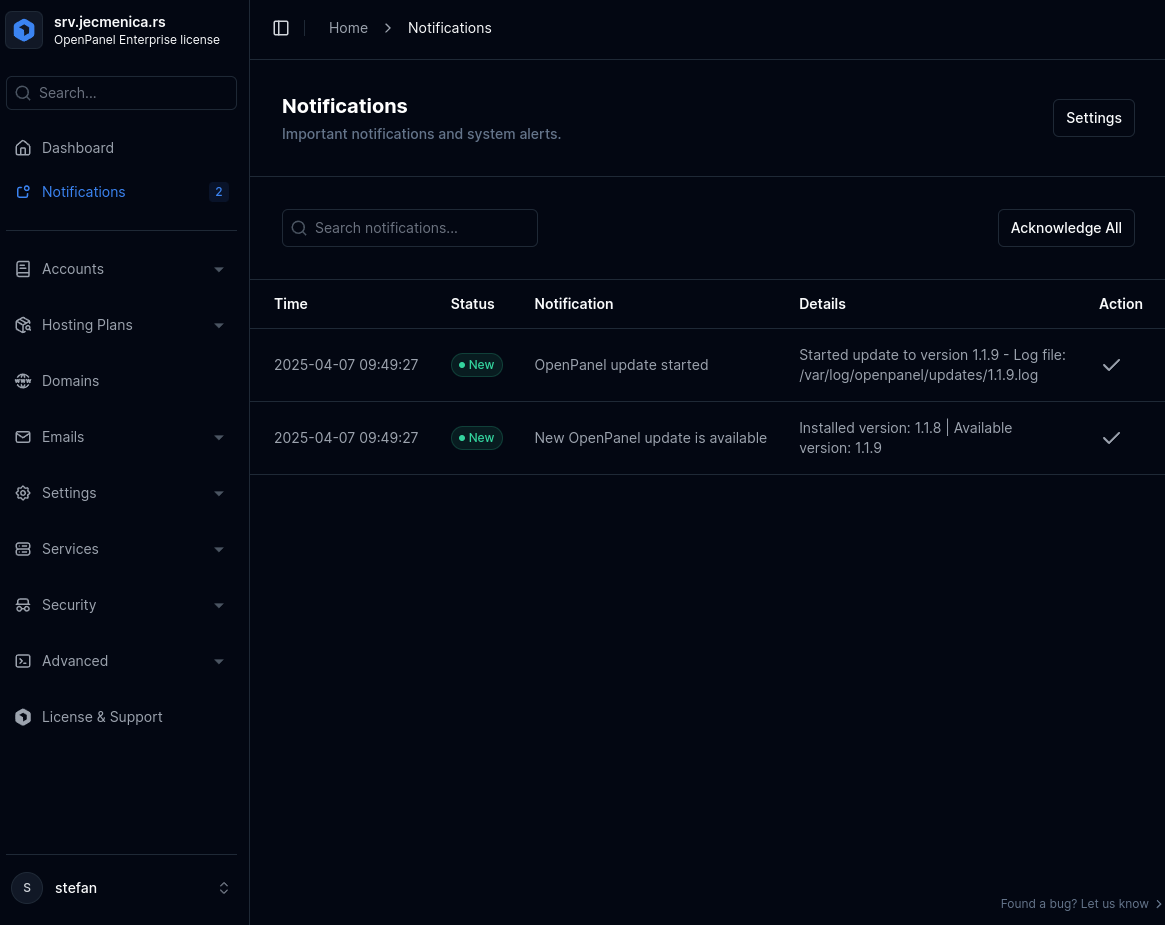 notifications center