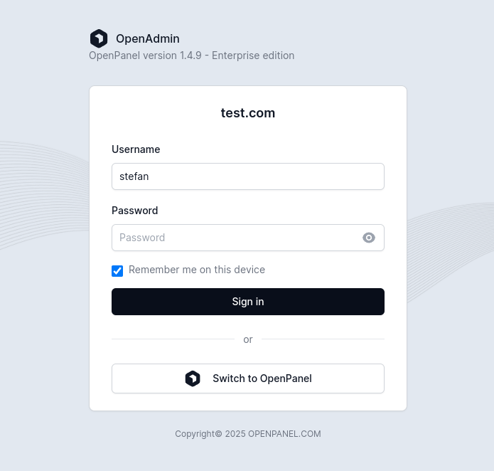 openadmin login page
