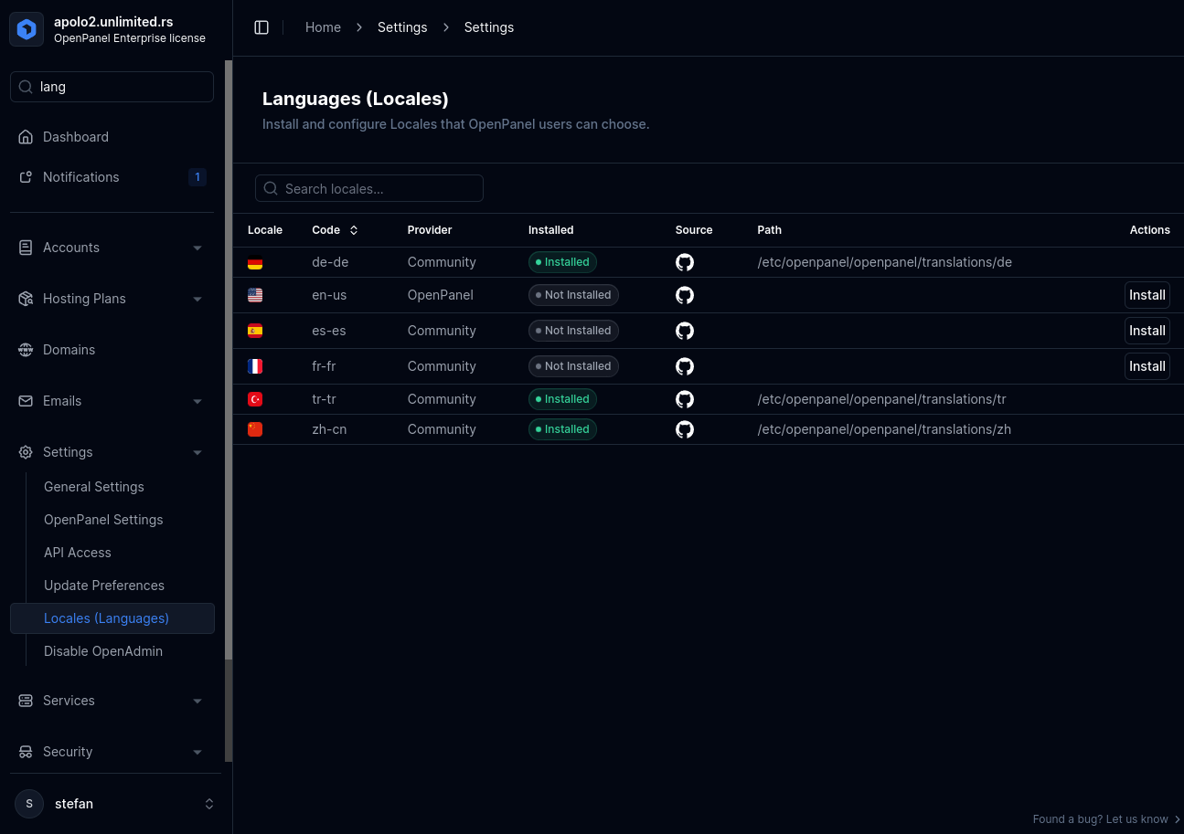 openadmin admin panel locales