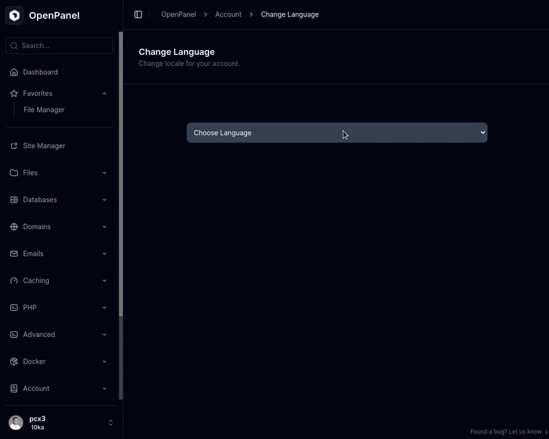 openpanel chaneg language